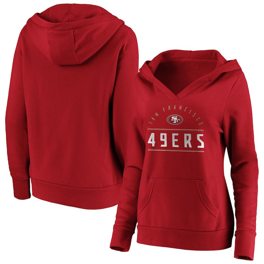 Women San Francisco 49ers Fanatics Branded Scarlet Iconic League Leader V-Neck Pullover Hoodie->women nfl jersey->Women Jersey